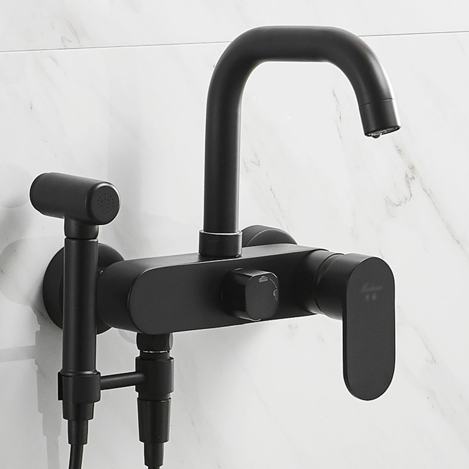 ZYCHSJXA Wall Kitchen Taps with Spray Tap Mounted Mixer Faucet Brass, Black, Single Mode