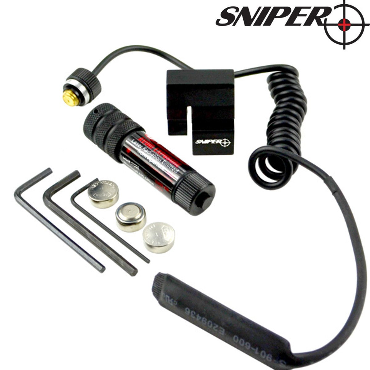 Sniper Red Dot Laser for Picatinny Mount; Windage + Elevation Adjustable; Remote Pressure Switch and Batteries Included; Class IIIb Laser Power <5mw