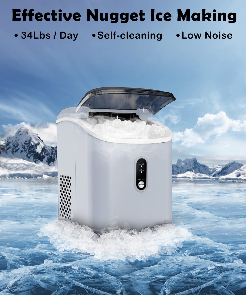 Cowsar Nugget Ice Maker Countertop, Chewable Pebble Ice Machine, Quick Ice Making 34lbs/Day, Self-Cleaning, Portable Ice Maker For Home Kitchen Office Party, Gray on Fridge.com - View 3