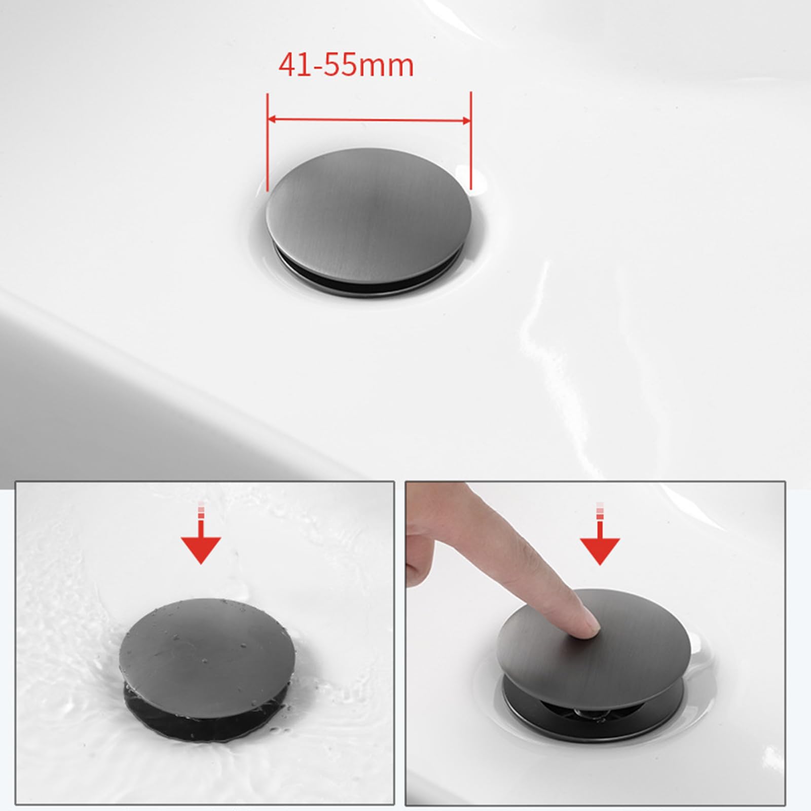 Piletta Lavandino Bagno Grigio Canna Di Fucile Piletta Click Clack Universale Piletta Lavabo Bagno Pop Up Scarico A Scomparsa Interamente In Rame, grigio Canna Di Fucile, Ci Sono Dei Buchi