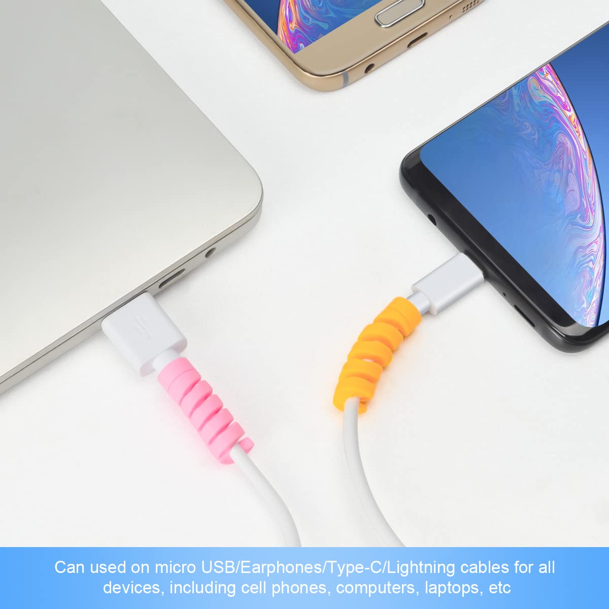 25 Pezzi Salvacavo per Caricabatterie, Seminer Flessibile Silicone Micro USB Protector, Tuta di Protezione per Cavo del Mouse per Tutte Le Linee Dati del Cellulare (Bianco, Rosa, Blu, Verde, Giallo)
