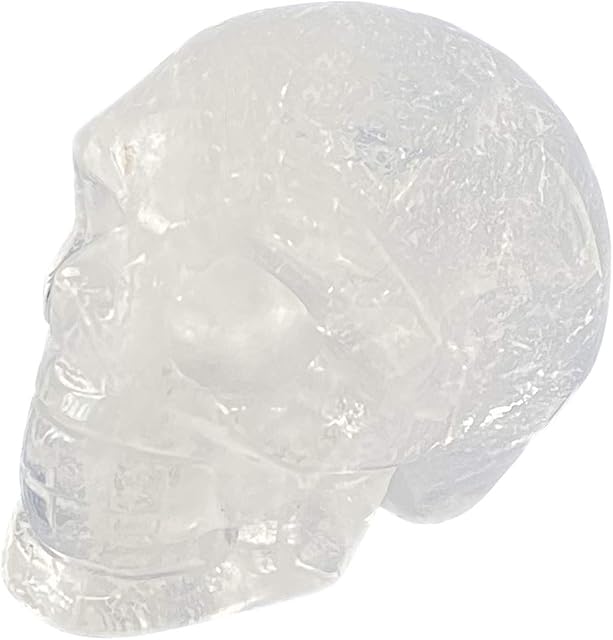 Spring.Rd 2 Inch Hand Carved Crystal Gemstone Skull Statue Healing Crystal Skull Sculpture Reiki Healing Stone Pocket Statue Carved Craftsmanship for Men Women (White Crystal)
