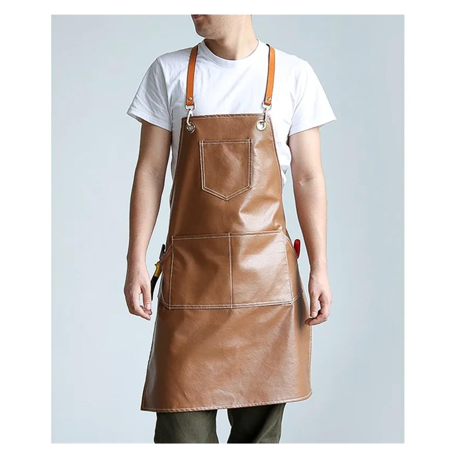 Grembiule da cucina in pelle giardino con design fatto a mano in fabbrica, cinturino in, barista, cuoco, panettiere, uniforme lavoro