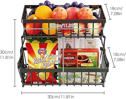 Miniatura 2 de Cesta de frutas para encimera de 2 niveles para cocina, mostrador de frutas, verduras, soporte de almacenamiento de aperitivos, organizador de