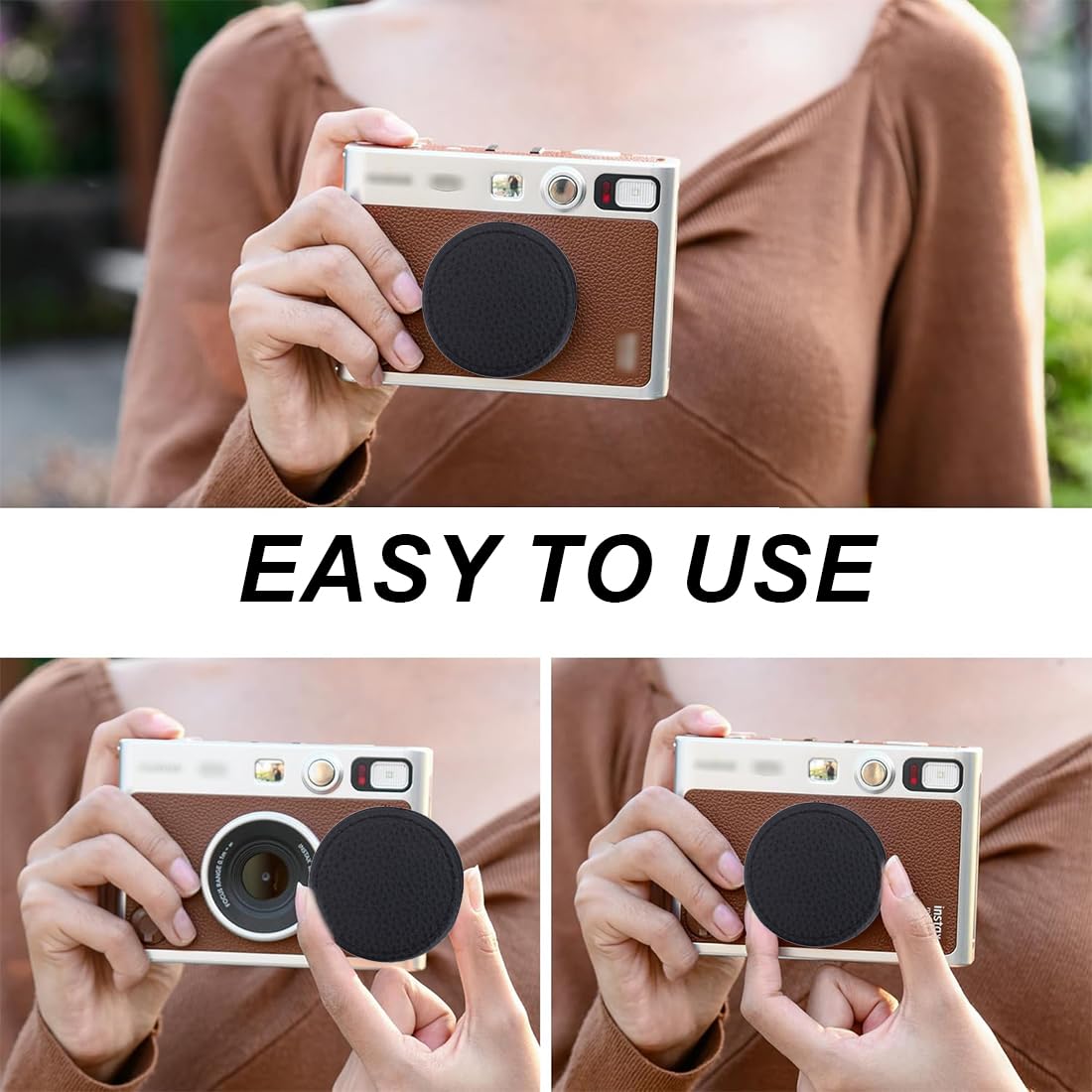 Copriobiettivo in Metallo per Fotocamera Mini EVO, Accessori Mini EVO in Alluminio, con Superficie in Pelle e Morbido Interno Eva, Nero