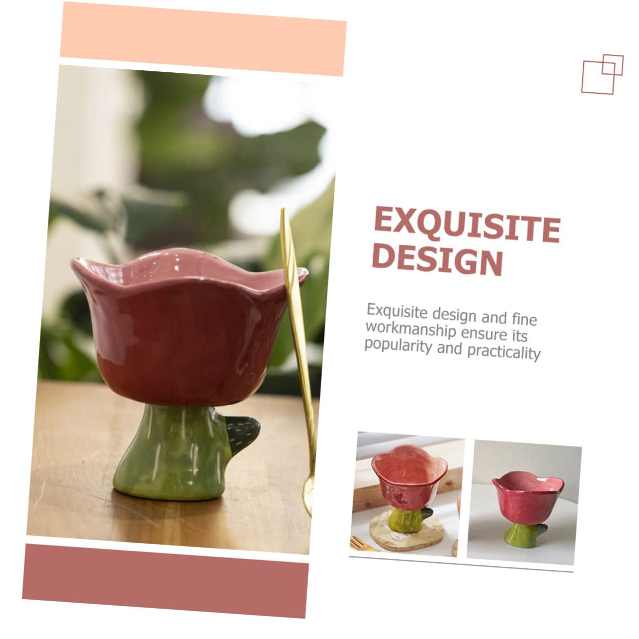 Alipis Coppa Dessert in Ceramica a Forma di Tulipano Rossa, Semplice e Decorativa, per Gelato e Dolci, Adatta a Tavola e Decorazione