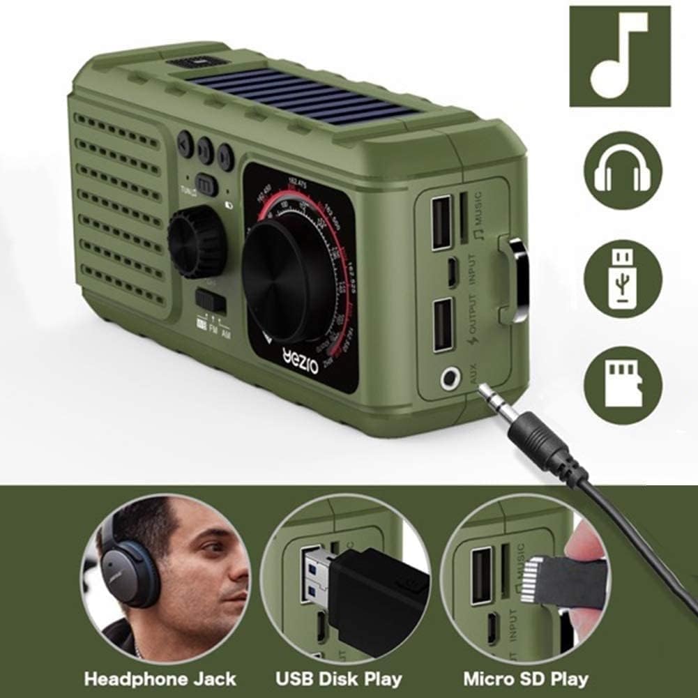 Radio awaryjne 3 w 1 do użytku na zewnątrz, zasilane energią słoneczną – przenośne radio pogodowe NOAA z korbką, powerbank 2200 mAh, ładowarka USB, latarki LED – na kemping i huragan