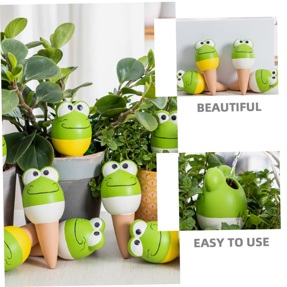 Dispositifs D'arrosage Automatique Forme Grenouille Arrosage Automatique en Céramique Lot de 4 140 ML Réutilisable pour Plantes en Pot pour Pot de Fleurs