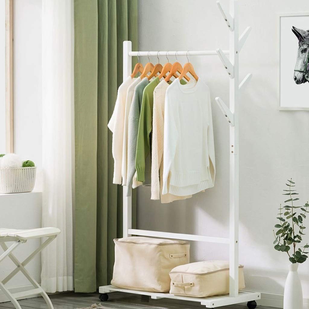 Estantería de almacenamiento para el hogar, estante de bambú, estante para el hogar, dormitorio, árbol, móvil simple aterrizaje, espacio económico, madera maciza, color blanco