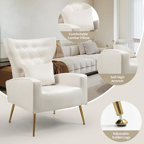 Miniatura 48 de Sillas modernas para sala de estar, sillón de terciopelo con almohada lumbar, sillas de dormitorio con respaldo alto, silla de tocador, silla de