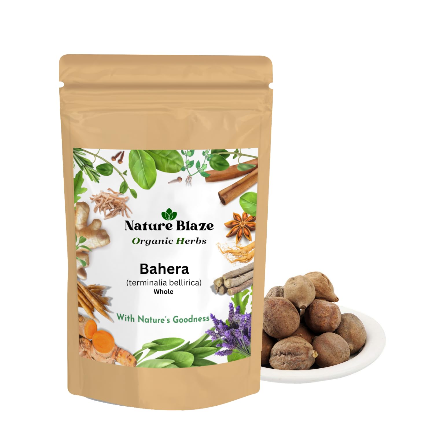 Nature Blaze Ayurvedic Indian Bahera Whole in Brown Pauch 3.5 Oz (100 Gm / 0.2 lb)
