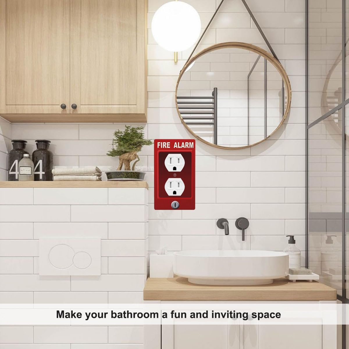 Fire Alarm Outlet Covers Fun Creative Cool Red Light Switch Cover Plate 1-Gang Wall Plate Standard Duplex Receptacle Plug Cover 4.5" X 2.76" for Teen Boys Girls Novelty Gift