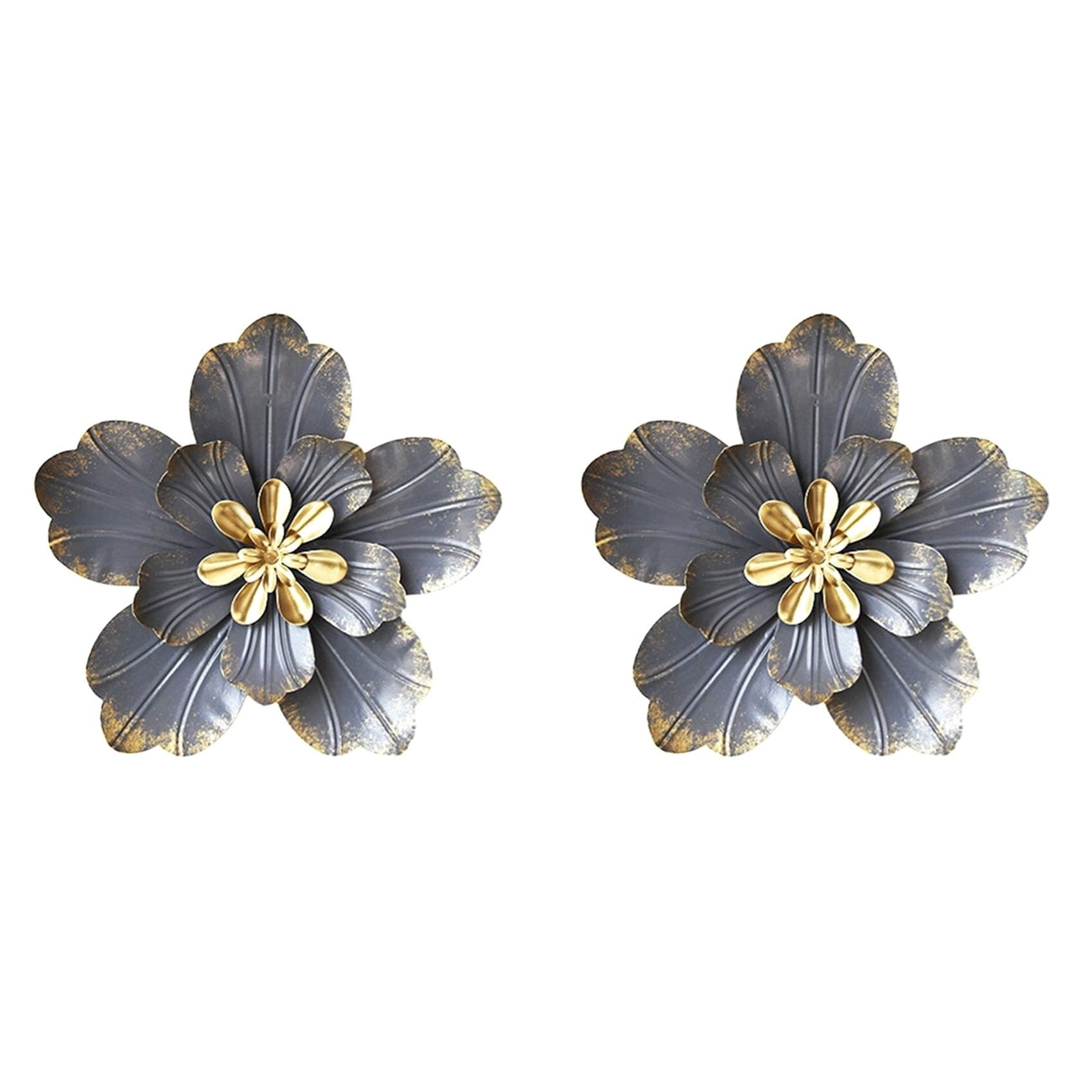 Vjsujehgy 2X Metal Flower Wall Art Décor,Rustic Modern Floral Sculpture, 3D Wall Art Wall Hanging Decoration