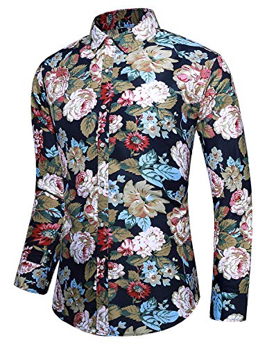 LEFTGU Men's Flower Party Casual Holiday Slim fit Button-Down Shirts (Multicoloured C629, Small)