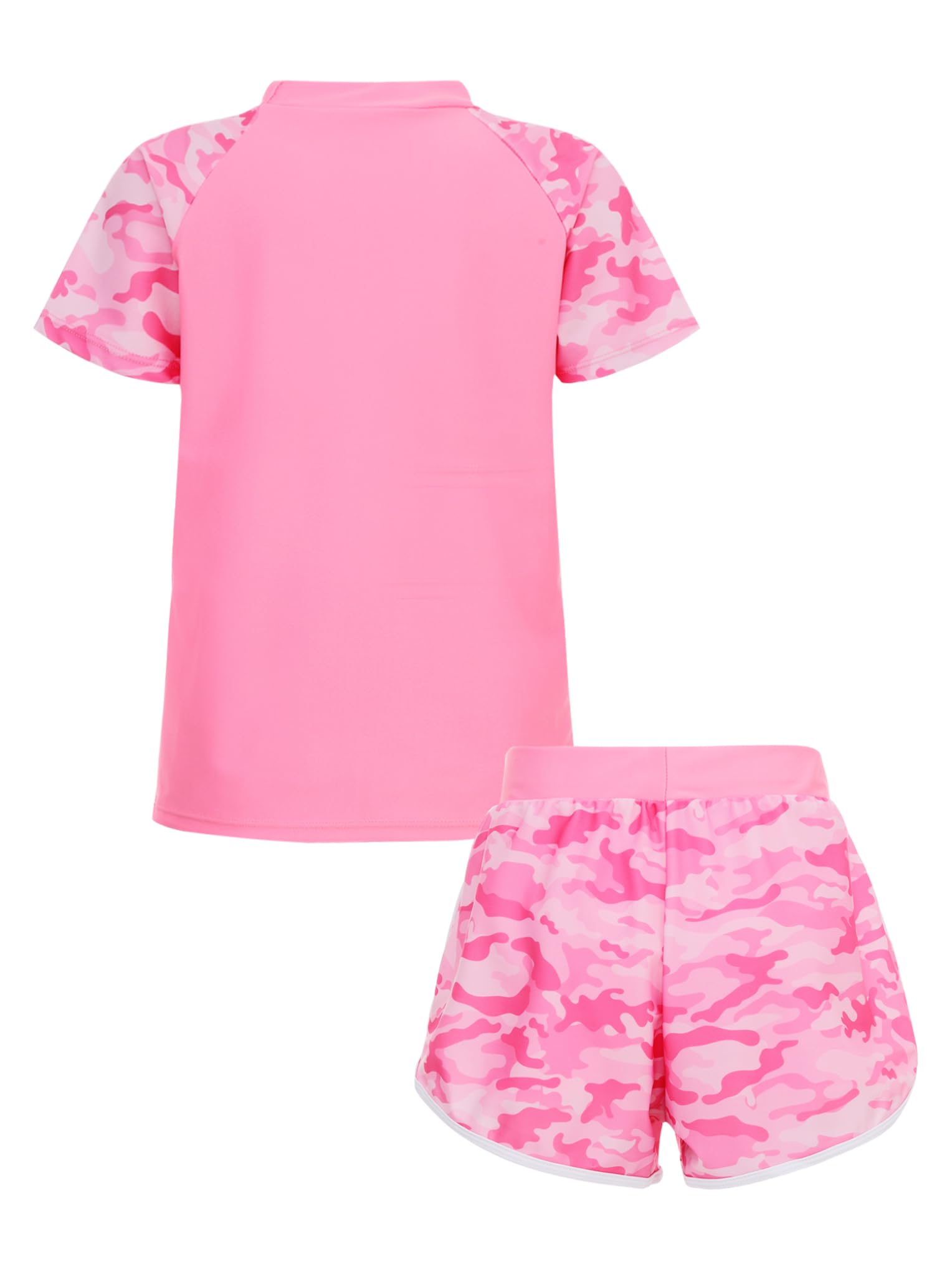 Fille Maillot De Bain 2 Pièces T Shirt Manches Courtes Short Enfant Rash Guard Anti-UV Protection Solaire Upf50+ 5-14 Ans Rose 5-6 Ans