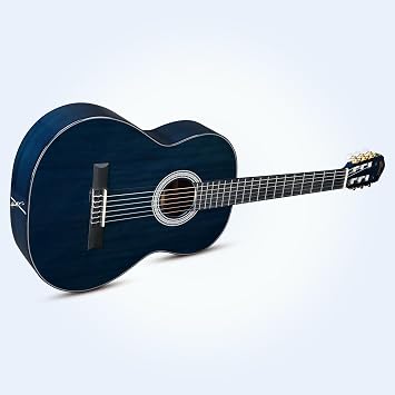 WINZZ 4/4 Classical Guitar, 39 Inch Full Size Nylon String Guitar for Beginner Adults, Full Classic Guitar Kit with Free Lessons, Gig Bag, Footstool, Capo, Tuner, Hanger and Strap (Glossy Blue)