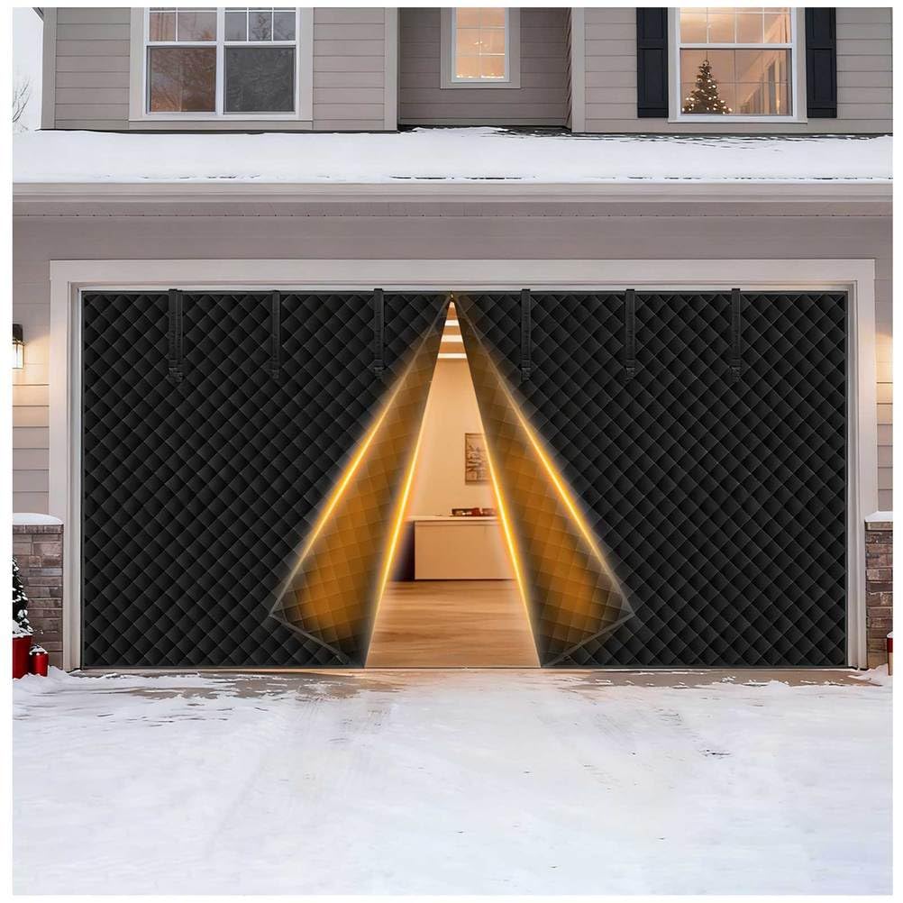 Magnetyczny zestaw termoizolacyjny do drzwi garażowych na zimę, 45 x 200 cm, czarna osłona o zwiększonej wadze, pasuje do 2 garaży samochodowych, energooszczędne zatrzymywanie ciepła