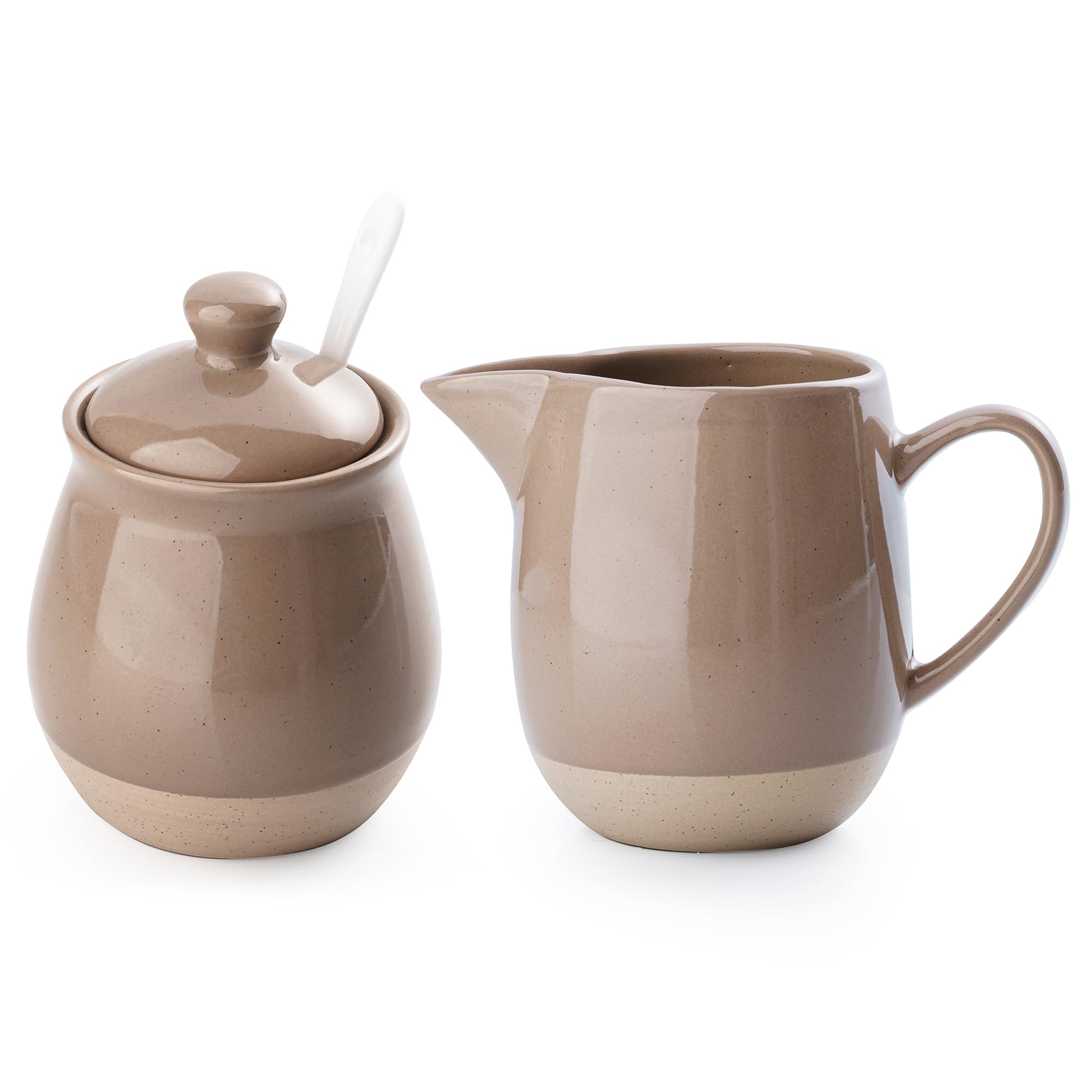 famiware Ceramic 10oz Sugar Bowl &amp; 13oz Creamer Set, Cinnamon Brown