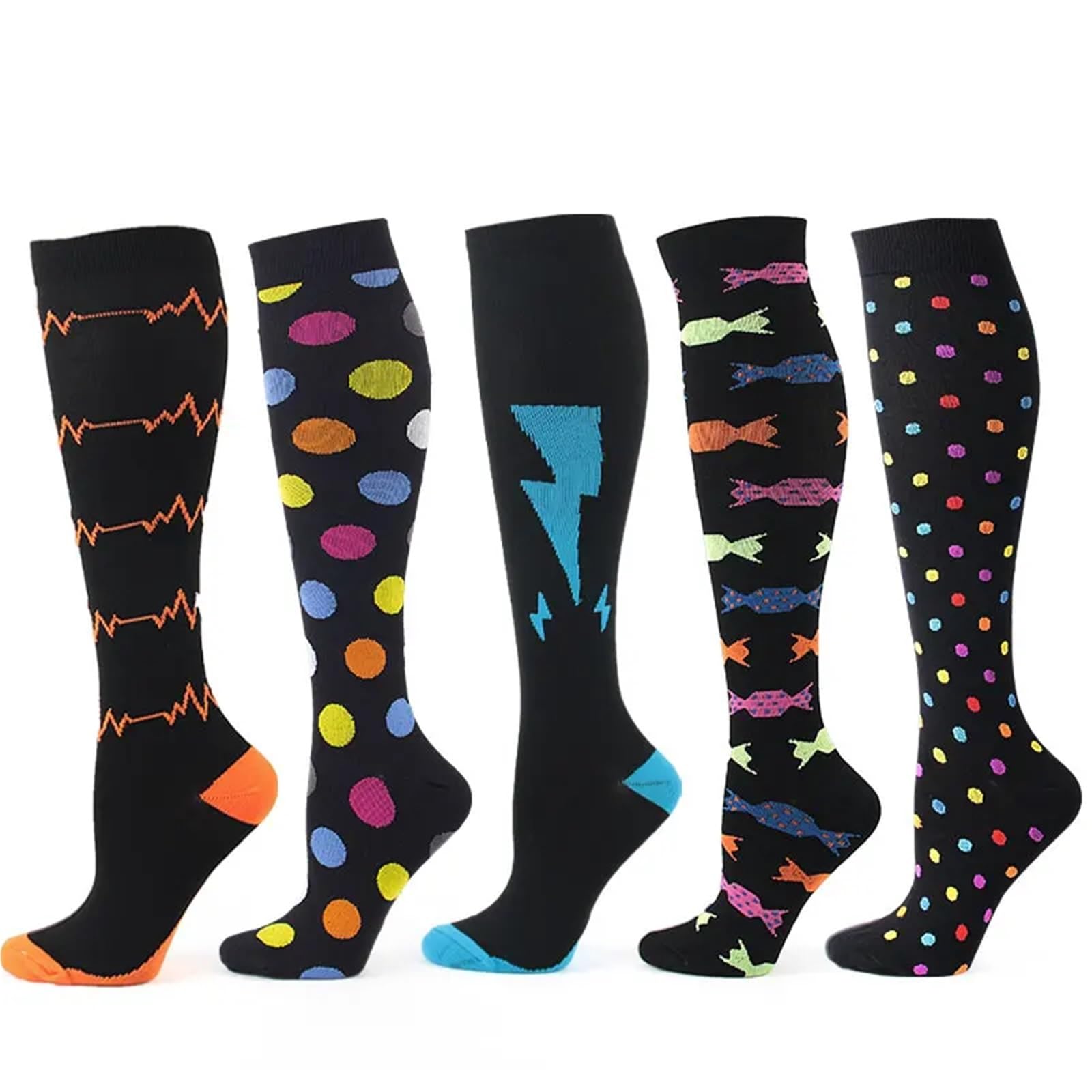 Calcetines de compresión a rayas de dibujos animados para hombres y mujeres, calcetines de compresión para diabéticos, venas varicosas, 3 pares