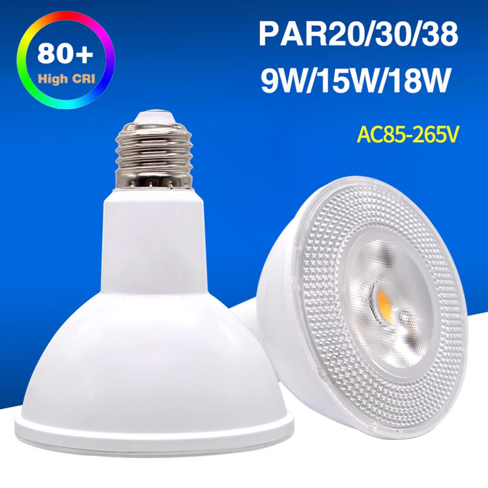 LED-Birnen, Par20 9W-750 LM, Par30 15W-1200 LM, Par38 18W-1450 LM, dimmbar, E26/E27-Sockel, LED-Einbaulampen für Flutlichter im Innen- und Außenbereich, Strahler (12er-Pack)