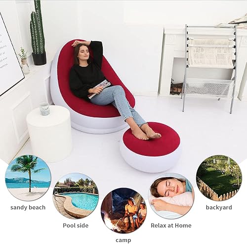 Miniatura 5 de STARBRILLIANT Silla inflable para sala de estar, tumbonas plegables para interiores con bomba de aire, silla de playa para viajes, camping, picnic,