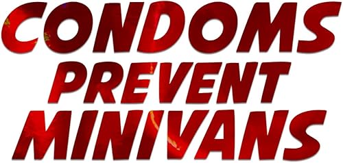 Adhesivo de vinilo con diseño de condones que previenen minivans para automóvil, camión, pared, laptop, color rojo, holográfico, 5.5 x 2.5 pulgadas