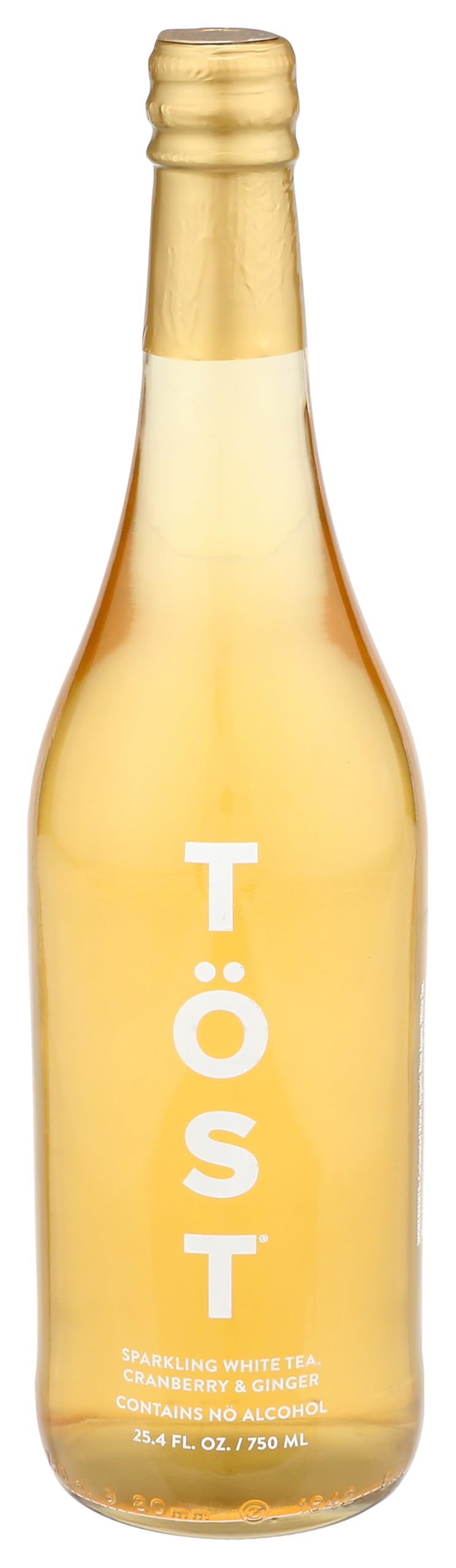 Quddiem view of a TOST White Cranberry, Ginger and Spice Sparkling White Tea bottle