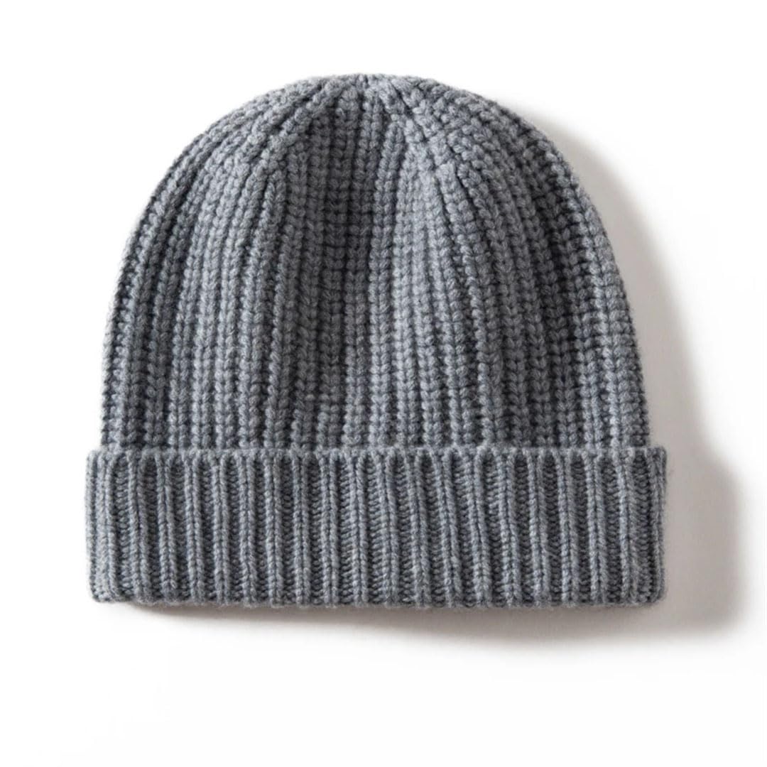 Unisex pogrubiona kaszmir czapka solidna prążkowana dzianinowa czapka beanie dla kobiet mężczyzn zimowa gruba ciepła kaszmir czapka, Szary, Rozmiar uniwersalny