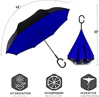 Vista 124 de SIEPASA Paraguas invertido invertido de 49/56 pulgadas, doble toldo extra grande, ventilado, resistente al viento, impermeable, paraguas de golf