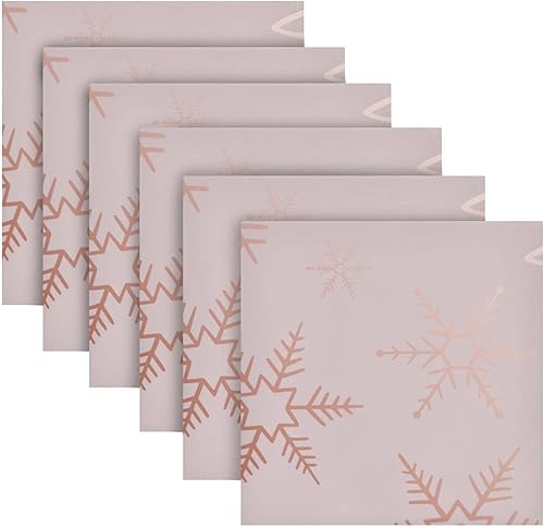 Miniatura 2 de Burbuja Juego de 6 servilletas de tela de copo de nieve de color oro rosa de 20 x 20 pulgadas, lavables, decorativas para cenas familiares, bodas,