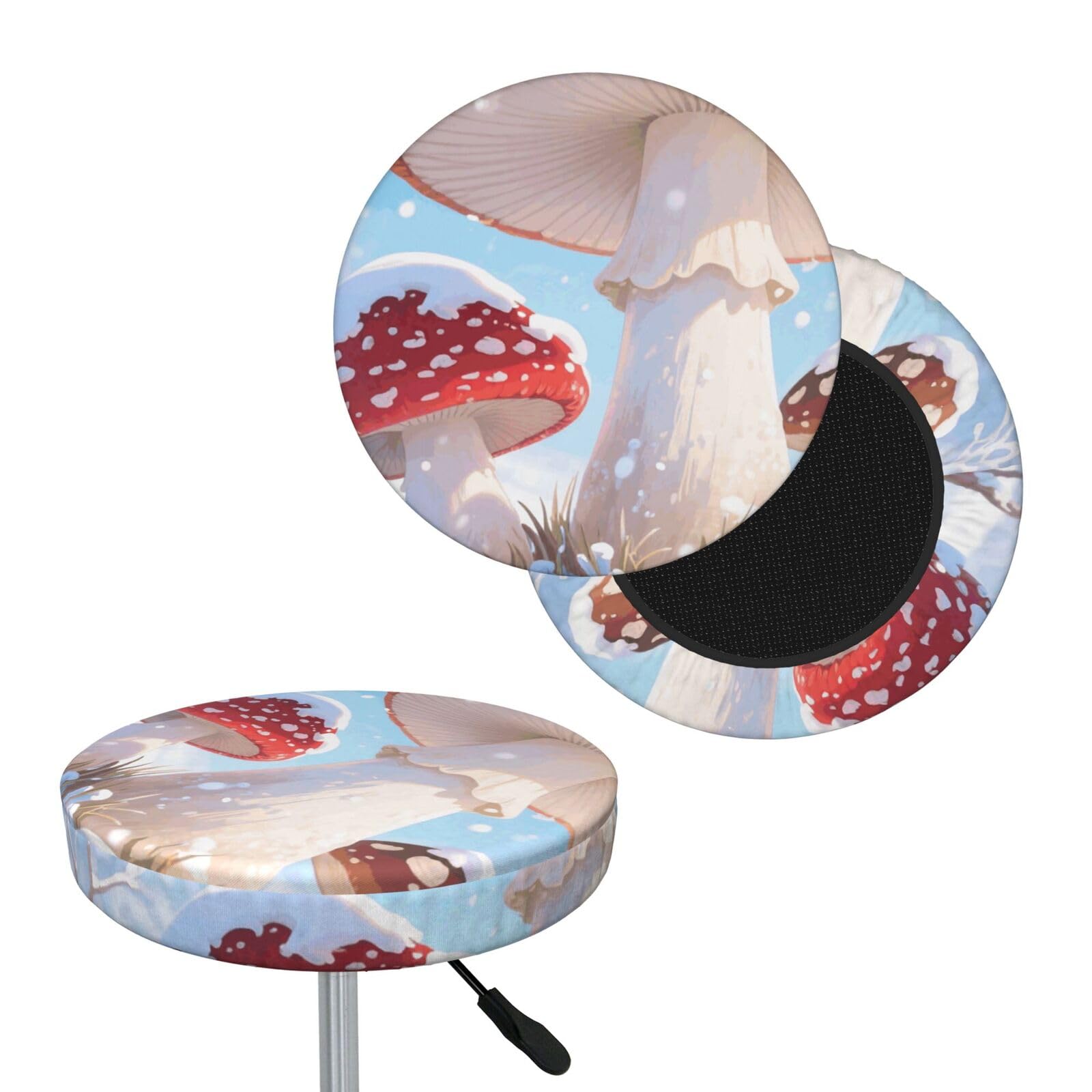 FekiLoot Pretty Mushroom Round Bar Stool Covers Stretch Washable Bar Stool Covers Dustproof Slipcover Bar Chair Covers with Elastic Band for Bar Kitchen Living Room Decor 12 Inch