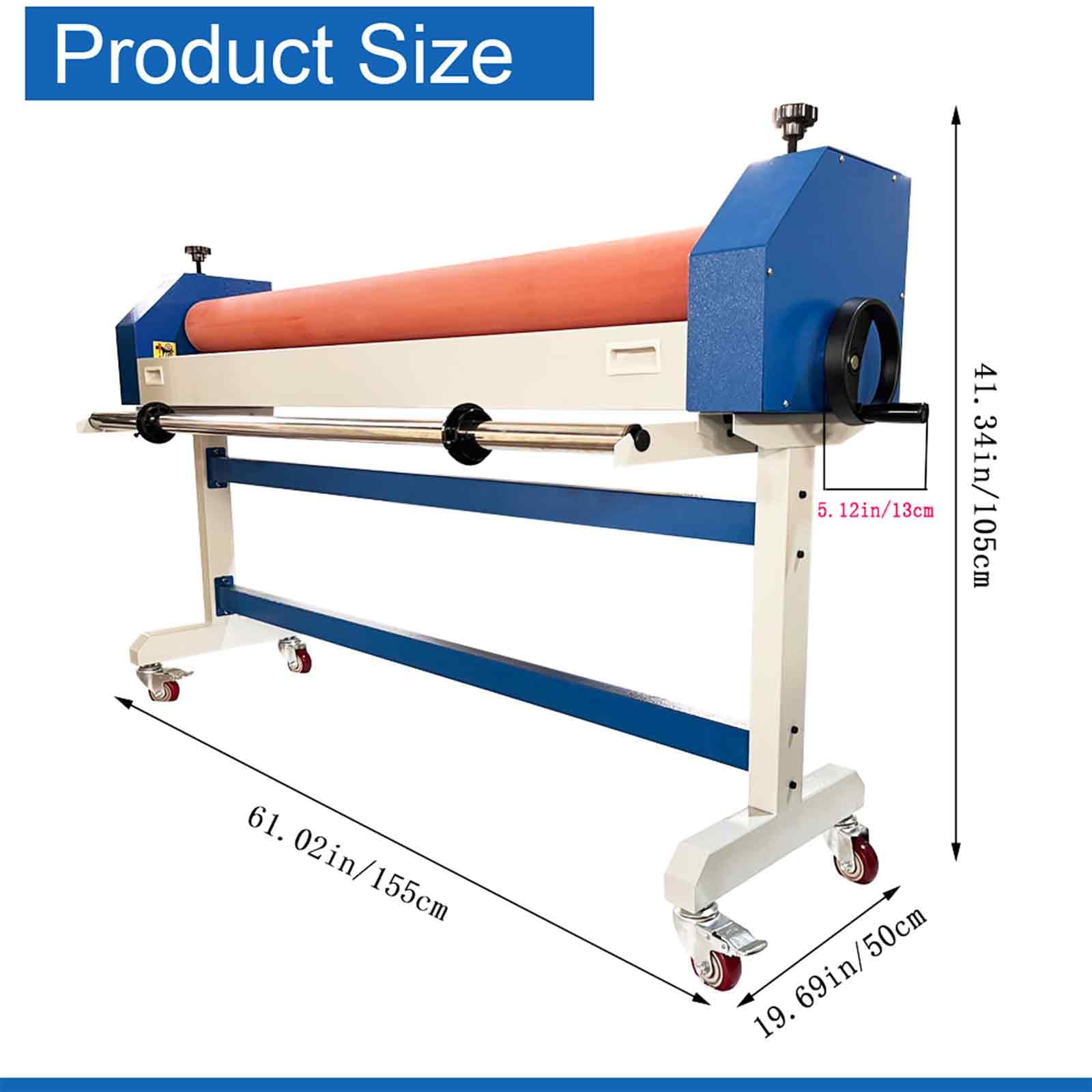 BEILOCKERY 51in(1300mm) Manual Cold Laminating Machine with Orange Soft Rubber Roller,All Metal Frame Laminator with Fold-up Table, Adjustable Roller Position, 1