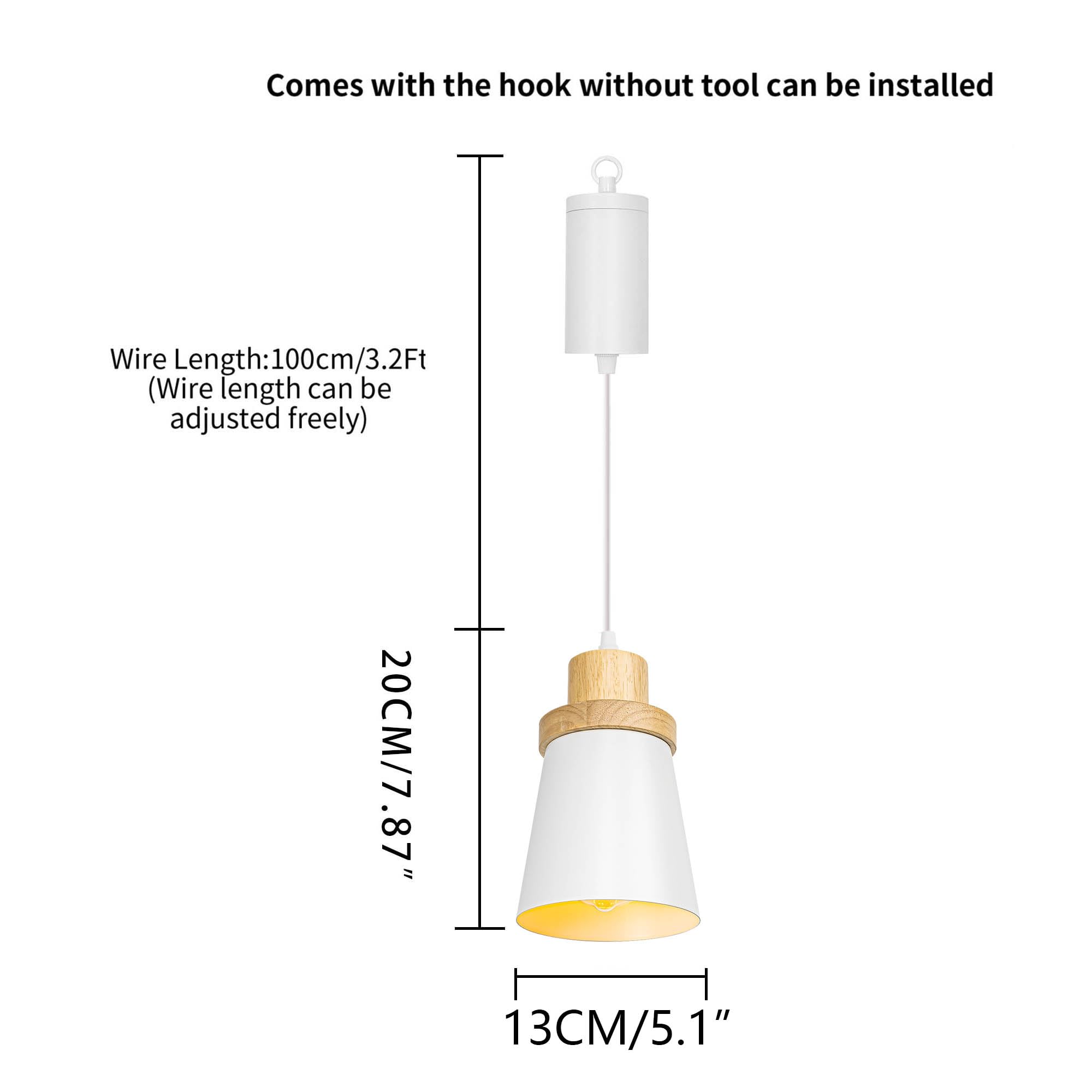 Dimmbare Hängelampe mit Batterie Innen,Weiß Metall Hängeleuchte Batteriebetriebene Lampe, 2er Pack Pendelleuchte ohne Strom Stromanschluss für Küche Nachttischcafé,13 * 13CM,TB2861