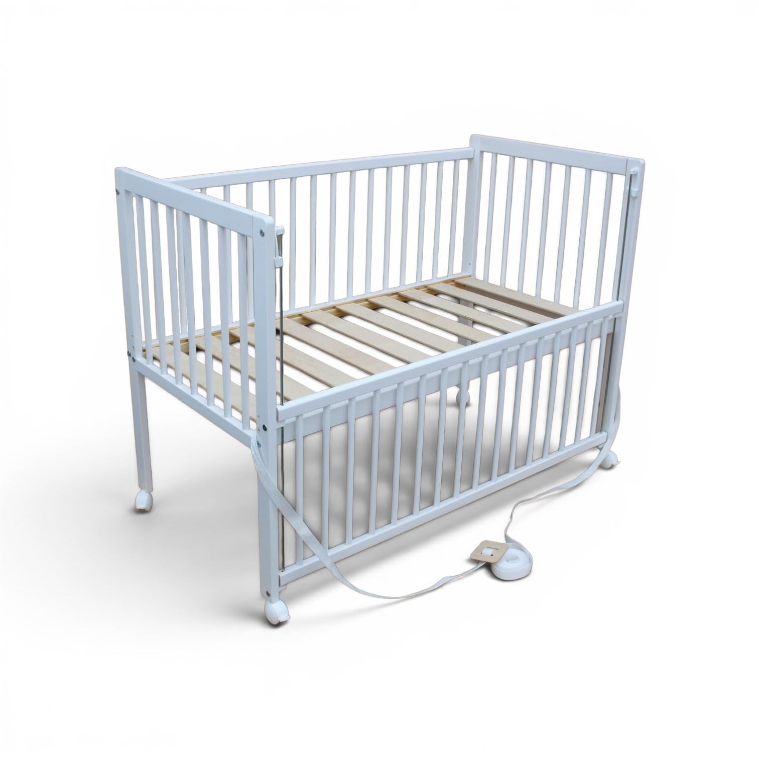 Micoland Kinderbett/Beistellbett/Babybett 2in1 120x60 cm mit Gurt weiß | als Beistellbett und Stubenwagen nutzbar