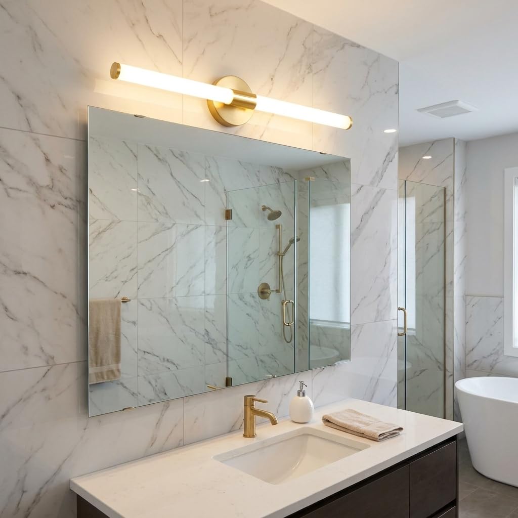 BARCELONA LED Applique LED Salle de Bain 8W 720lm IP44 60cm Or | 60cm, 8W 720lm, IP44 résistant à l’humidité, finition dorée, lumière neutre 4000K, aluminium, idéal miroir de salle de bain