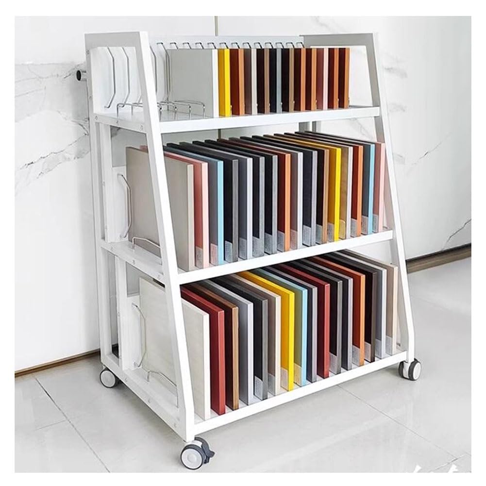 asdchZen Floor Tile Trolley, Mobile Color Palette Cart Three Layer High Capacity Up To 48 Samples Can Be Displayed Suitable For Shopping Malls, Exhibition Halls,Gray-85X60X114.5Cm,White,85x60x114.5cm