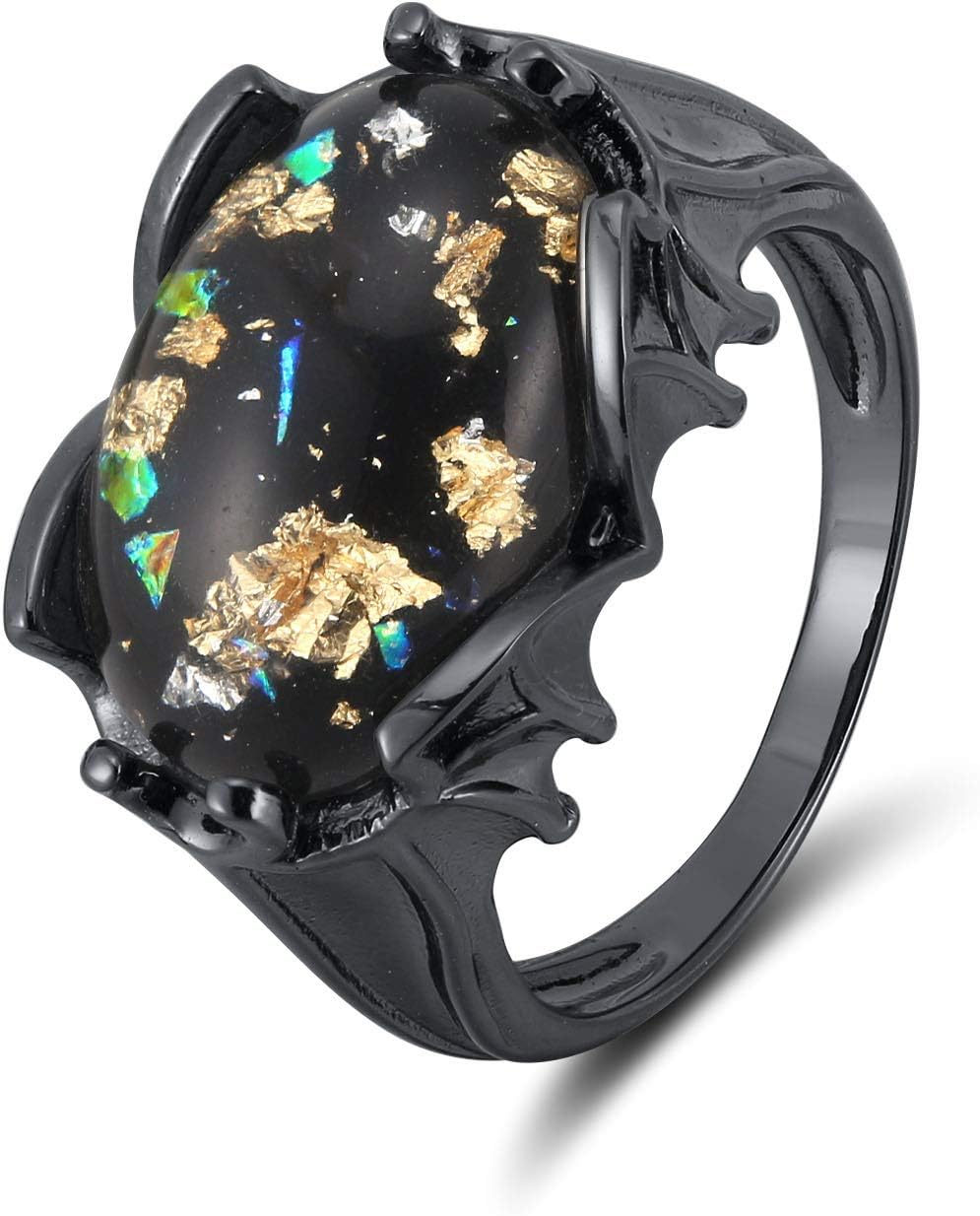 Dragoneye Statement Ring for Women by Ginger Lyne | Black Plated Eyeball Bat Wing Fantasy Elvish Style Purple Red or Black Simulated Stone