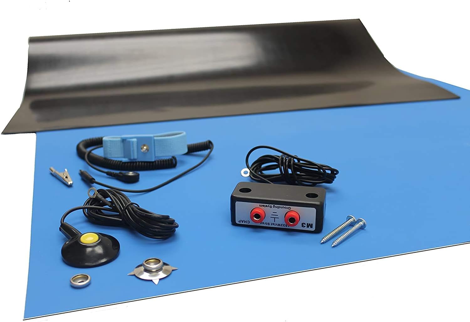 Rubber ESD Anti-Static HIGH Temperature Soldering MAT - 24" X 36" (2' X 3') - 0.08" Thick - Dual Bench and Wrist Strap - Blue