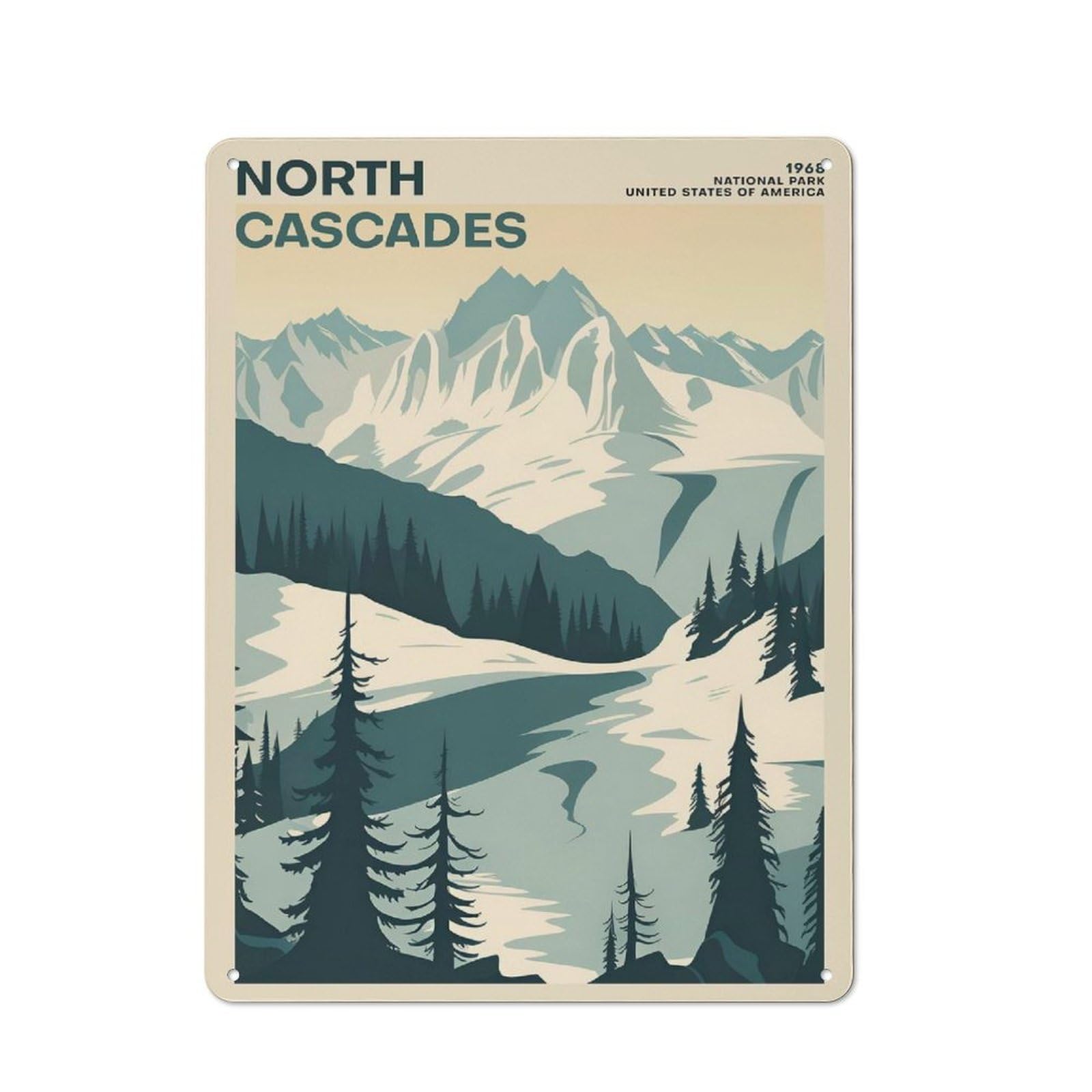 Junmoney Style-22 North Cascades Park Poster Vintage Tin Wall Plaque 40X30cm For Hobby Room Or Studio, A Decorative Metal Sign For Hobby Rooms And Studios