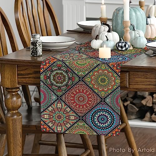 Artoid Mode Boho Vintage Geometric Moroccan Colourful Mandala Table Runner, Kitchen Dining Table Decoration for Home Party Decor 40x140 cm - Cosy Home Interiors Artoid Mode Boho Vintage Geometric Moroccan Colourful Mandala Table Runner, Kitchen Dining Table Decoration for Home Party Decor 40x140 cm - Image 3