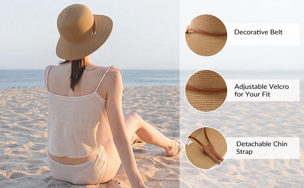 Image of Beach Hat for Women, Wide Brim Sun Straw Hats for Women, Sun Hat Womens UPF 50+ UV Protection, Floppy Foldable Summer Hats