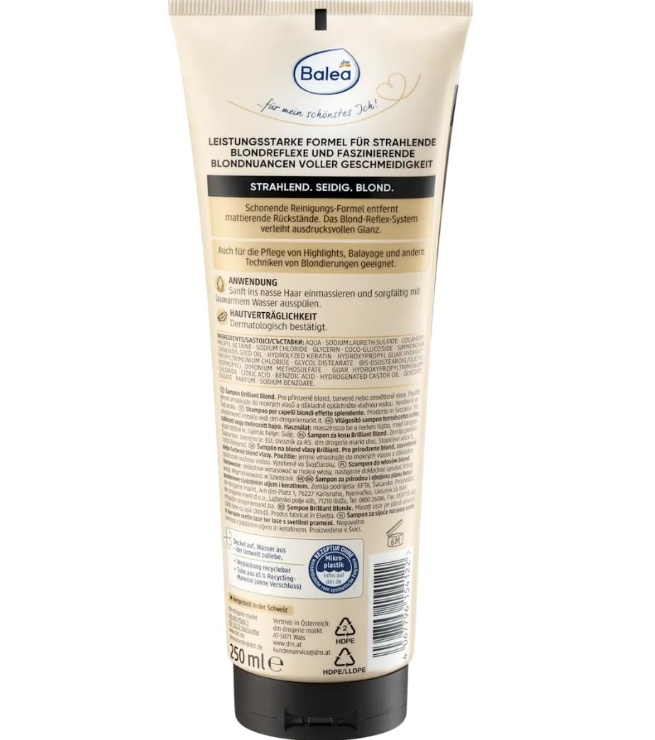 Balea Brilliant Blonde Shampoo 250 ml + Conditioner Brilliant Blonde 200 ml + Hair Treatment Brilliant Blonde 100 ml + Scalp Massage Brush Pack of 3 - Image 3