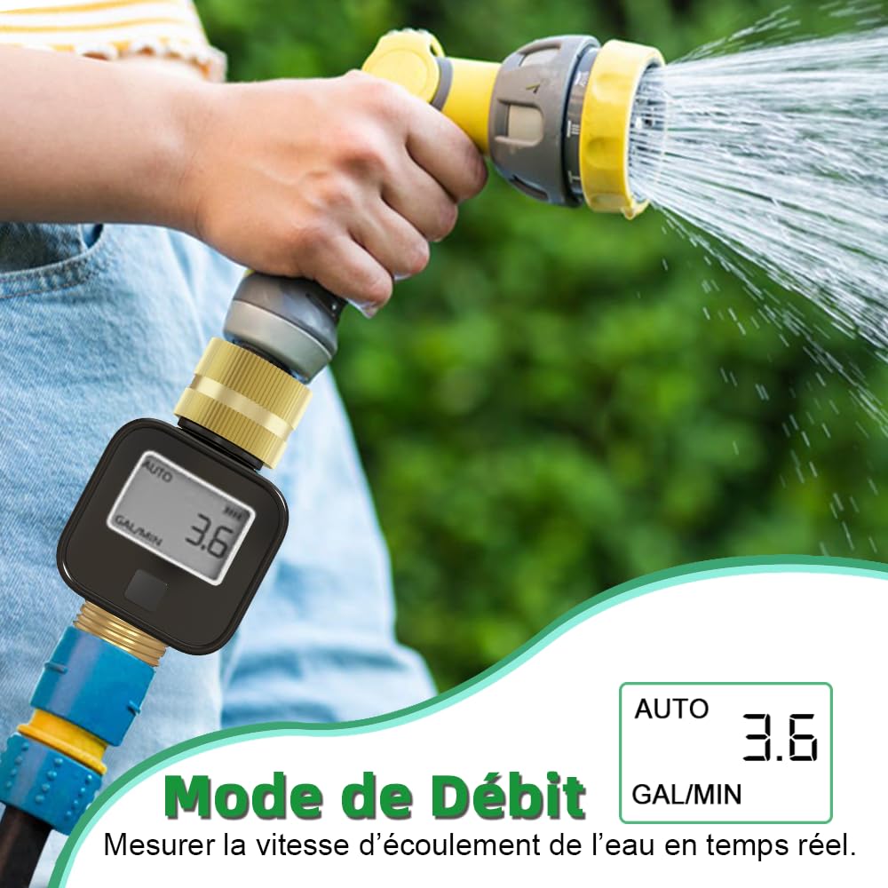 GIEX Débitmètre d’eau en laiton – Mesure précise du débit en temps réel – Convient aux tuyaux d’arrosage, aux systèmes d’irrigation, aux camping-cars et aux pulvérisateurs de jardin