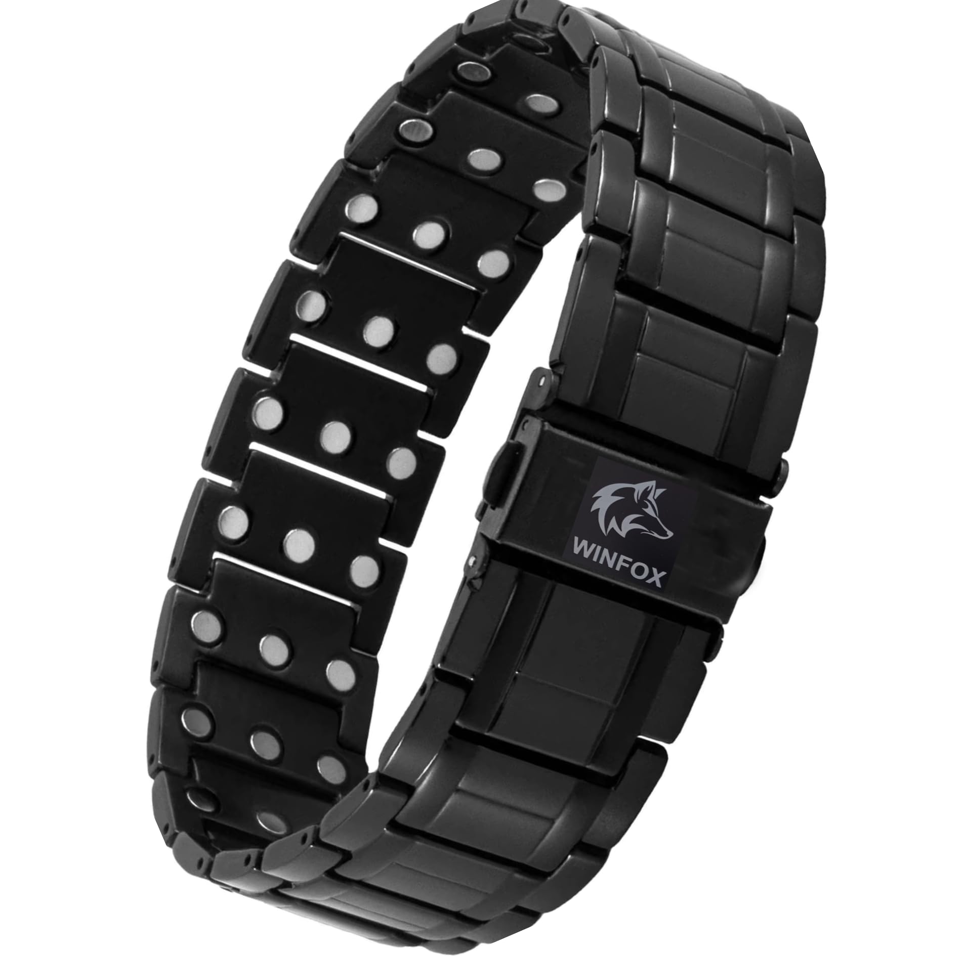 Bracelet Magnetique Homme PREMIUM, Titane, Le Plus Puissant du marché, Bijou Aimanté Inoxydable, Ultra Résistant, 60 Aimants en Néodyme de Terre Rare, Outil de Dimensionnement, WINFOX777