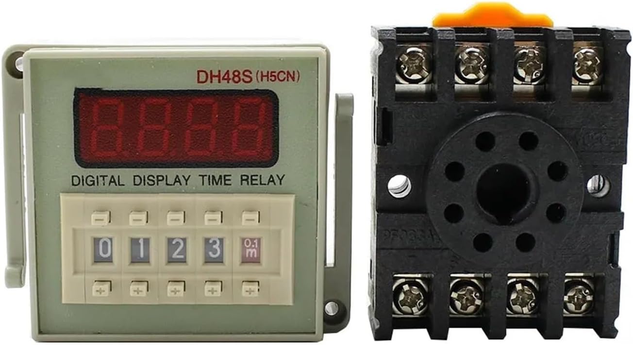 DH48S-1Z Digital LED Programmable Timer Time Relay Switch DH48S 0.01S-9999H DIN Rail AC110V 220V DC 12V 24V with Socket Base(DC 24V)