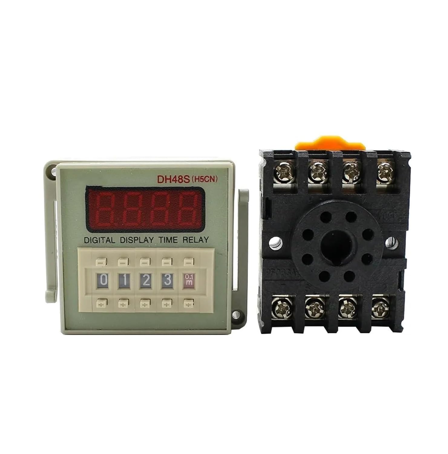 BIK DH48S-1Z Digital LED Programmable Timer Time Relay Switch DH48S 0.01S-9999H DIN Rail AC110V 220V DC 12V 24V with Socket Base(DC 12V)