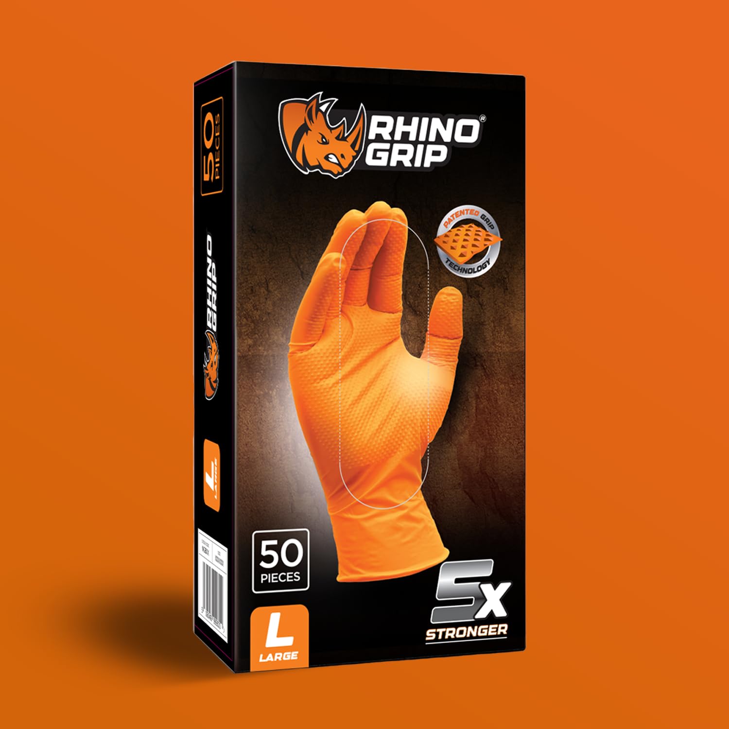 RHINO GRIP Nitrile Gloves, Disposable Gloves, Diamond Grip Orange Gloves, Powder-free & Latex Free Nitrile Gloves - Image 2