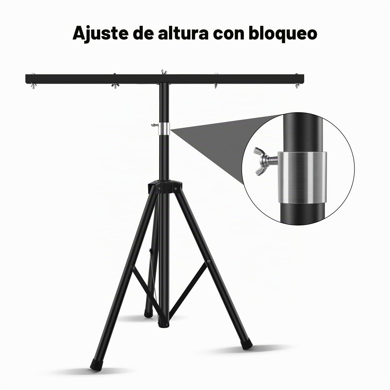 U`King Soporte de Luz con 950mm Barras Transversales, T-Bar Soporte de Iluminación con Trípode Estable para Instalar 4 Focos Par/Cabeza Móvil, altura ajustable de 99 cm a 180 cm