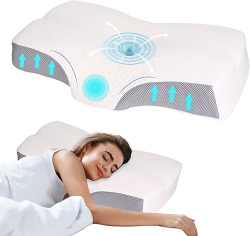 GearMucho Almohada cervical con soporte para la cabeza y el cuello, almohada cervical de espuma viscoelástica ajustable de 2 lados para dormir,