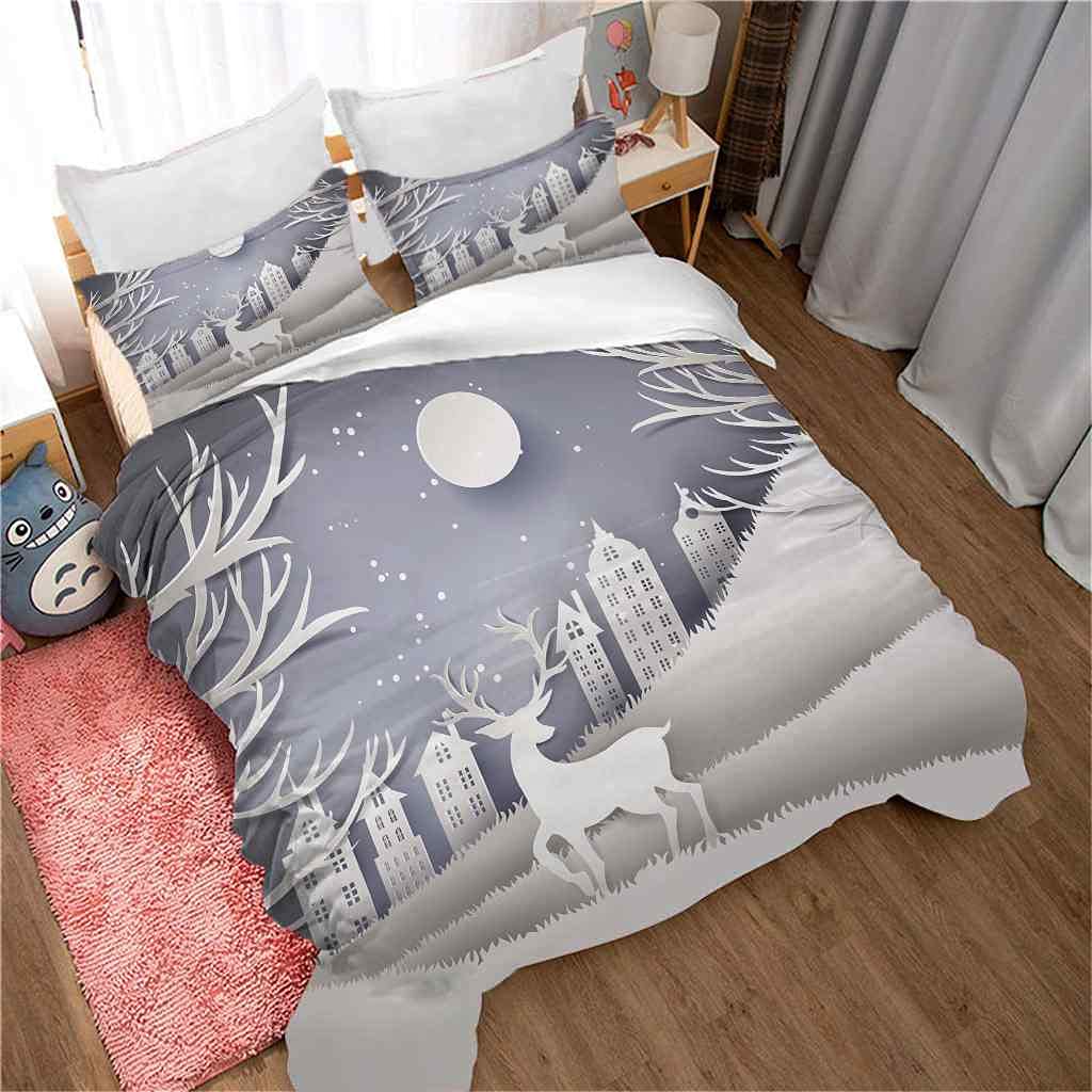 Komplet pościeli i pościeli dla dorosłych 220 x 240 cm, białe zwierzę, łos, mikrofibra, super miękka, wygodna, 3-częściowa, 1 poszwa na kołdrę + 2 poszewki na poduszkę, z nadrukiem 3D, z zamkiem błyskawicznym
